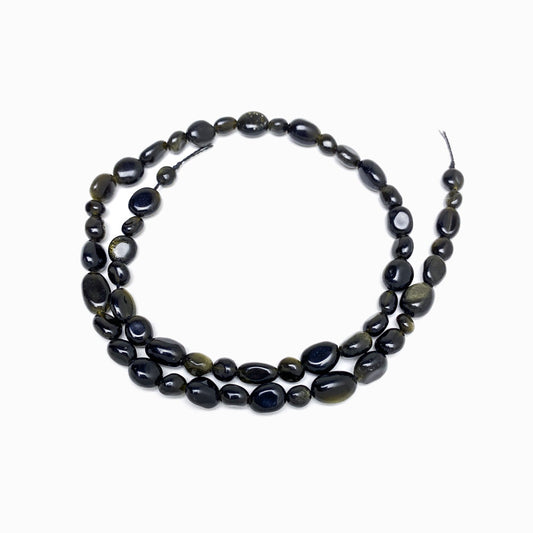 Fiada 40cm Miçangas Obsidiana Dourada 8x7mm PN7022
