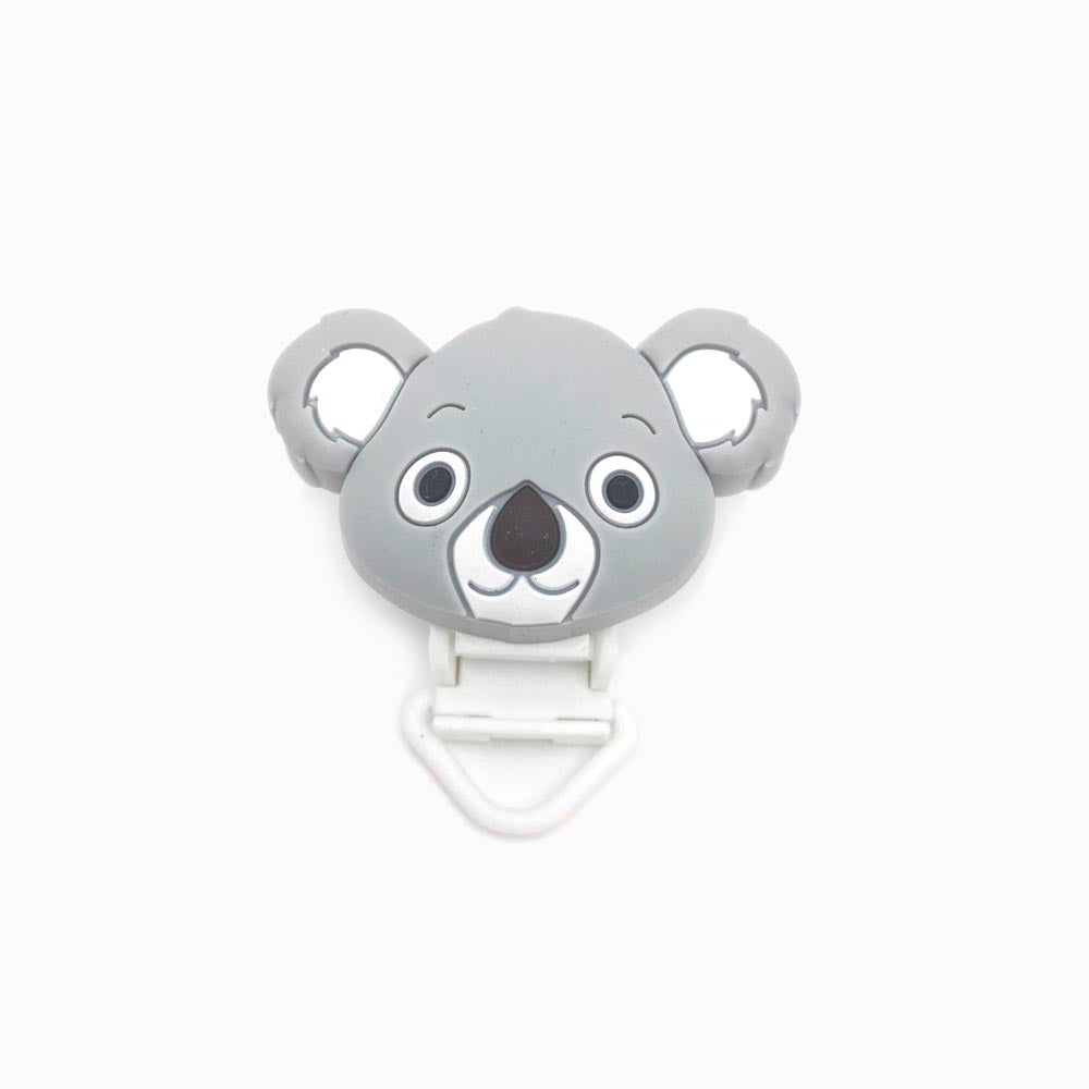 MOLA PARA CHUPETA EM SILICONE DESIGN URSO CINZA