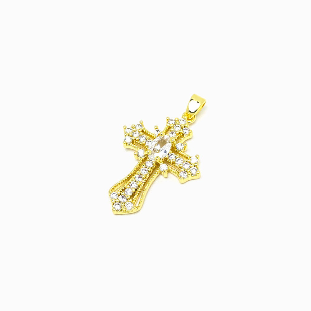Pendente Cruz 26x19mm - Latão com Zircónia PD5088