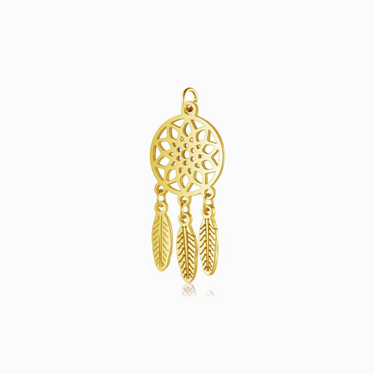 Pendente Caça Sonhos 35x14mm - Aço Inox Dourado com Acabamento Espelhado