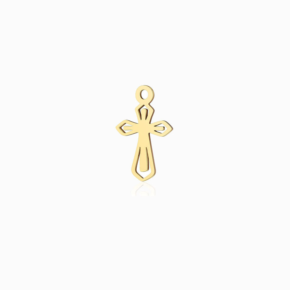 Pendente Cruz 15x9mm - Aço Inox Dourado com Acabamento Espelhado