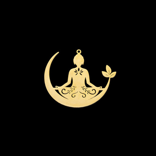 Pendente Meditação 45x38mm - Aço Inox Dourado