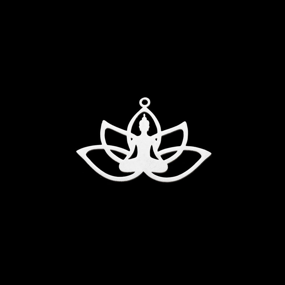 Pendente Meditação 36x25mm - Aço Inox Prateado
