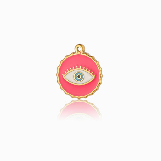 Pendente Olho Turco Rosa 24x20mm - Aço Inox com Esmalte